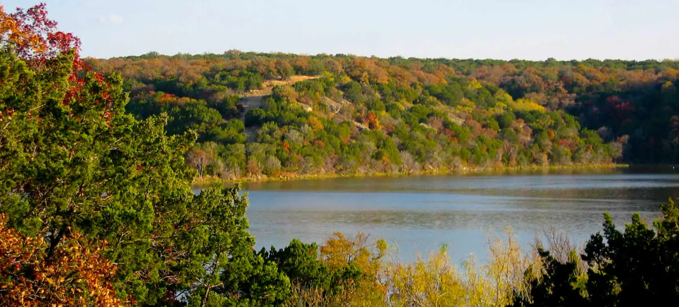 Lake and hills in Palo Pinto County, Texas